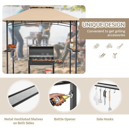 8 x 5 Feet Outdoor Barbecue Grill Gazebo Canopy Tent BBQ Shelter - Beige - Gazebos