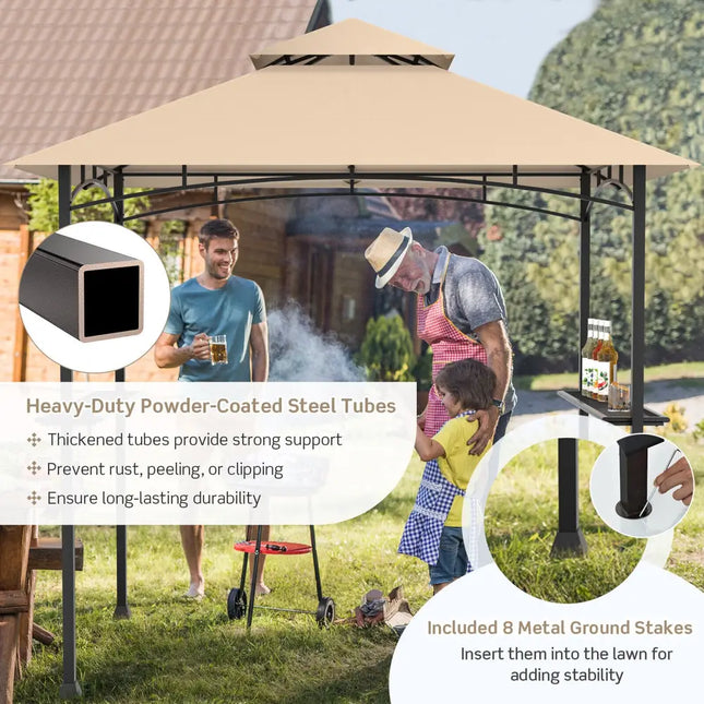 8 x 5 Feet Outdoor Barbecue Grill Gazebo Canopy Tent BBQ Shelter - Beige - Gazebos