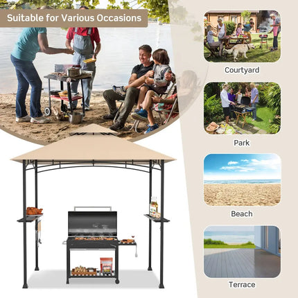 8 x 5 Feet Outdoor Barbecue Grill Gazebo Canopy Tent BBQ Shelter - Beige - Gazebos