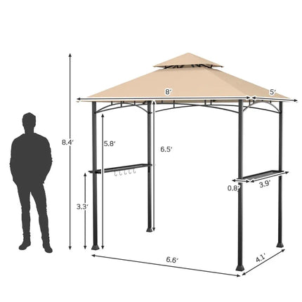 8 x 5 Feet Outdoor Barbecue Grill Gazebo Canopy Tent BBQ Shelter - Beige - Gazebos