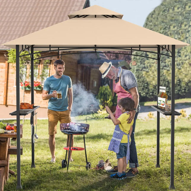 8 x 5 Feet Outdoor Barbecue Grill Gazebo Canopy Tent BBQ Shelter - Beige - Gazebos