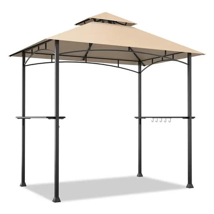 8 x 5 Feet Outdoor Barbecue Grill Gazebo Canopy Tent BBQ Shelter - Beige - Gazebos