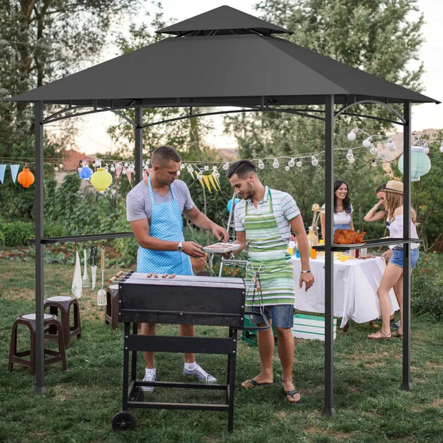 8 x 5 Feet Outdoor Barbecue Grill Gazebo Canopy Tent BBQ Shelter-Dark Gray - Dark Gray - Gazebos