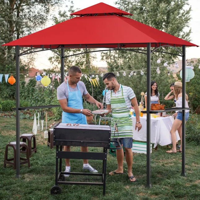8 x 5 Feet Outdoor Barbecue Grill Gazebo Canopy Tent BBQ Shelter-Wine - Dark Red - Gazebos