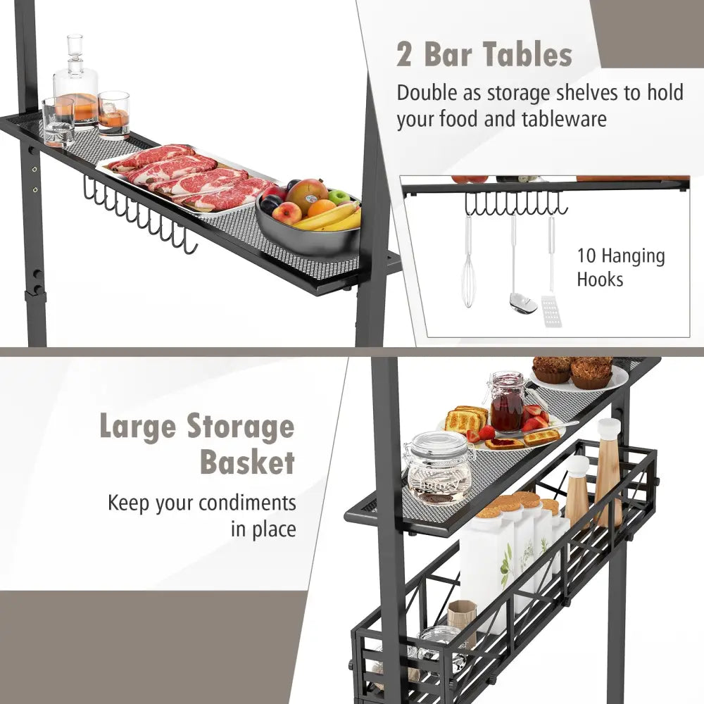 8 x 5 Feet Outdoor Grill Gazebo with 2 Side Shelves and 10 Hooks-Brown - Brown - Gazebos