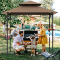 8 x 5 Feet Outdoor Grill Gazebo with 2 Side Shelves and 10 Hooks-Brown - Brown - Gazebos