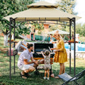 8 x 5 Feet Outdoor Grill Gazebo with 2 Side Shelves and 10 Hooks-Beige - Beige - Gazebos