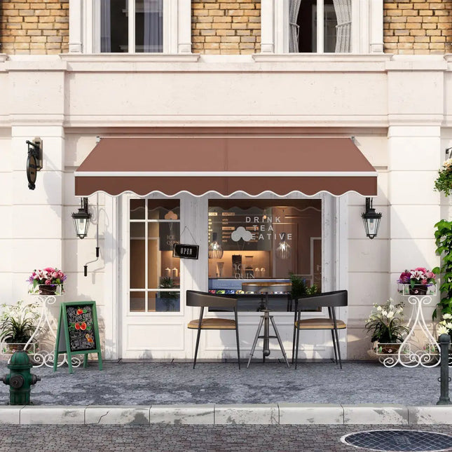 8 x 6.6 Feet Patio Retractable Awning withManual Crank Handle-Coffee - Brown - Canopies