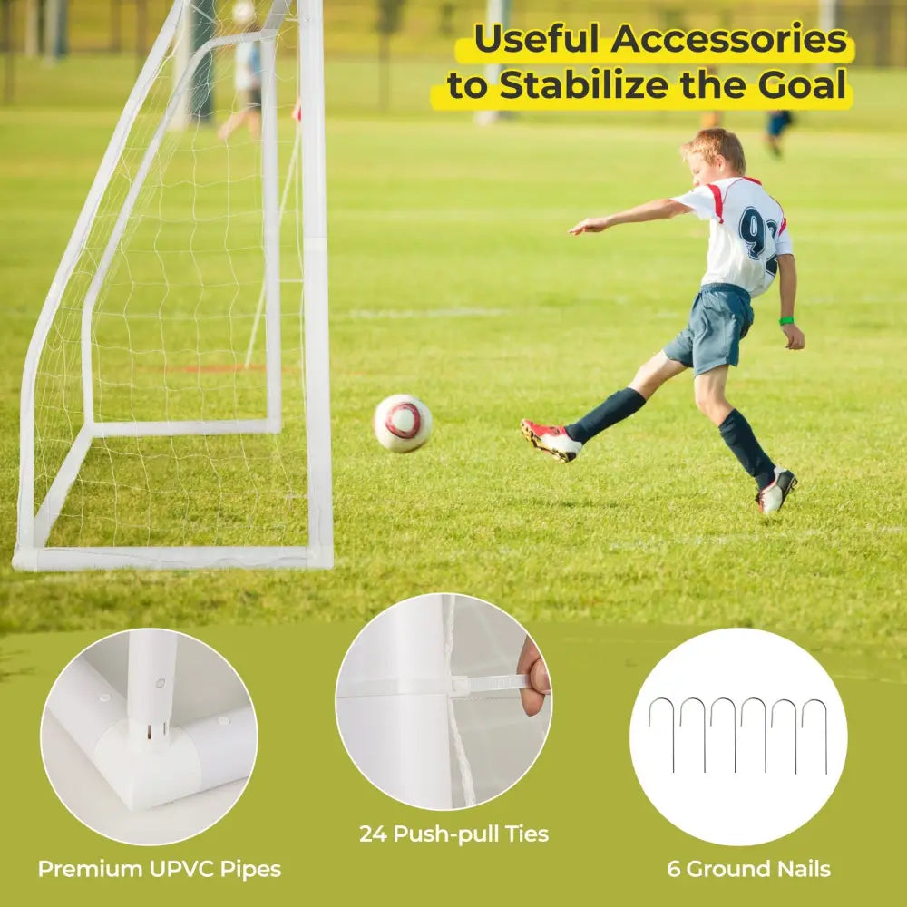 8 x 6 Ft Soccer Goal with Ground Stakes and Soccer Cones - White - Sport Equipments