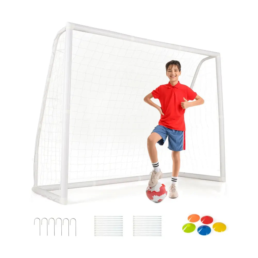 8 x 6 Ft Soccer Goal with Ground Stakes and Soccer Cones - White - Sport Equipments