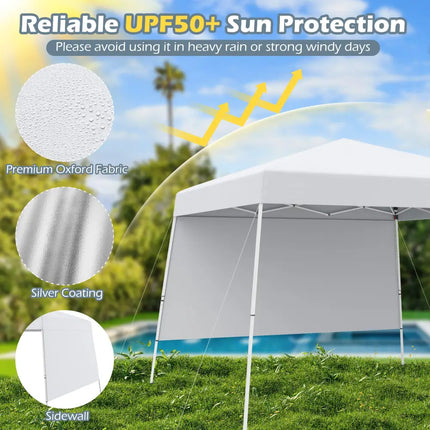 8 X 8 Feet Pop up Canopy Tent with 1 Sidewall and Portable Backpack-White - White - Canopies