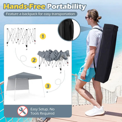 8 X 8 Feet Pop up Canopy Tent with 1 Sidewall and Portable Backpack-Gray - Gray - Canopies