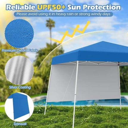 8 X 8 Feet Pop up Canopy Tent with 1 Sidewall and Portable Backpack-Blue - Blue - Canopies