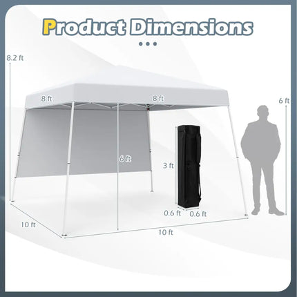 8 X 8 Feet Pop up Canopy Tent with 1 Sidewall and Portable Backpack-White - White - Canopies