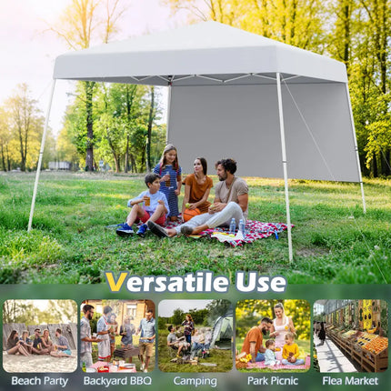 8 X 8 Feet Pop up Canopy Tent with 1 Sidewall and Portable Backpack-White - White - Canopies