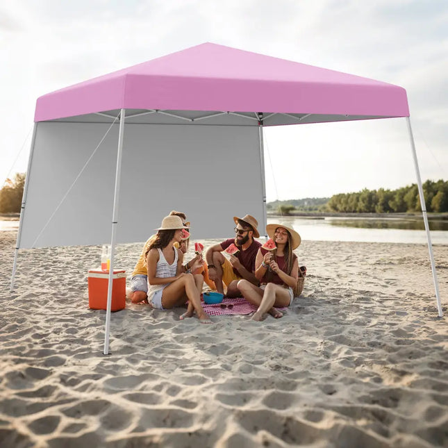 8 X 8 Feet Pop up Canopy Tent with 1 Sidewall and Portable Backpack-Pink - Pink - Canopies