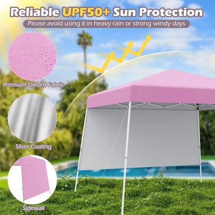 8 X 8 Feet Pop up Canopy Tent with 1 Sidewall and Portable Backpack-Pink - Pink - Canopies