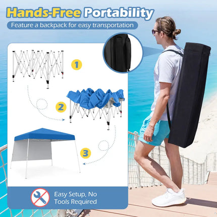8 X 8 Feet Pop up Canopy Tent with 1 Sidewall and Portable Backpack-Blue - Blue - Canopies