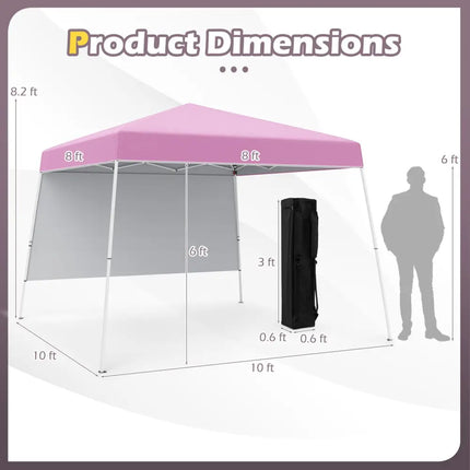 8 X 8 Feet Pop up Canopy Tent with 1 Sidewall and Portable Backpack-Pink - Pink - Canopies