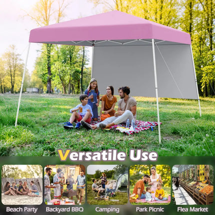 8 X 8 Feet Pop up Canopy Tent with 1 Sidewall and Portable Backpack-Pink - Pink - Canopies