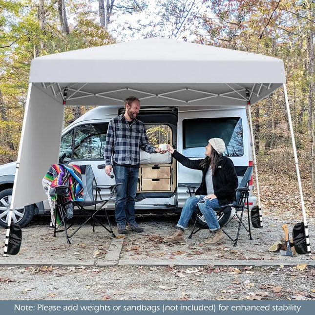 8 X 8 Feet Pop up Canopy Tent with 1 Sidewall and Portable Backpack-White - White - Canopies