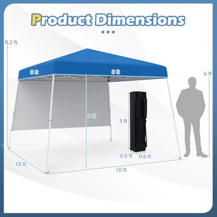 8 X 8 Feet Pop up Canopy Tent with 1 Sidewall and Portable Backpack-Blue - Blue - Canopies