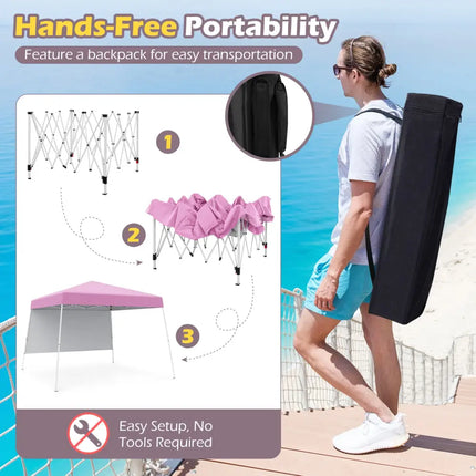 8 X 8 Feet Pop up Canopy Tent with 1 Sidewall and Portable Backpack-Pink - Pink - Canopies