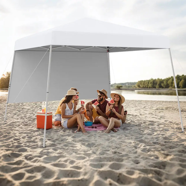 8 X 8 Feet Pop up Canopy Tent with 1 Sidewall and Portable Backpack-White - White - Canopies