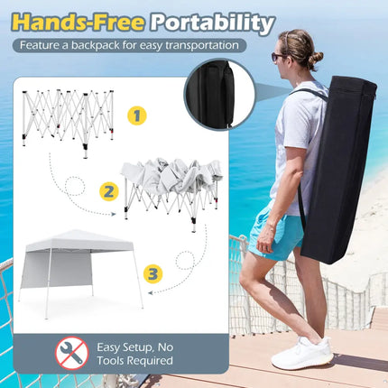 8 X 8 Feet Pop up Canopy Tent with 1 Sidewall and Portable Backpack-White - White - Canopies
