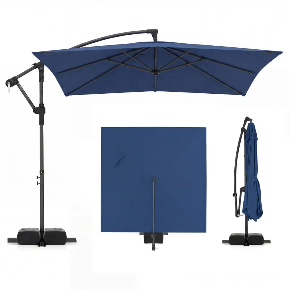 8 x 8 FT Offset Cantilever Patio Umbrella Square Hanging Outdoor Market Umbrella with 360° Rotation-Navy - Navy