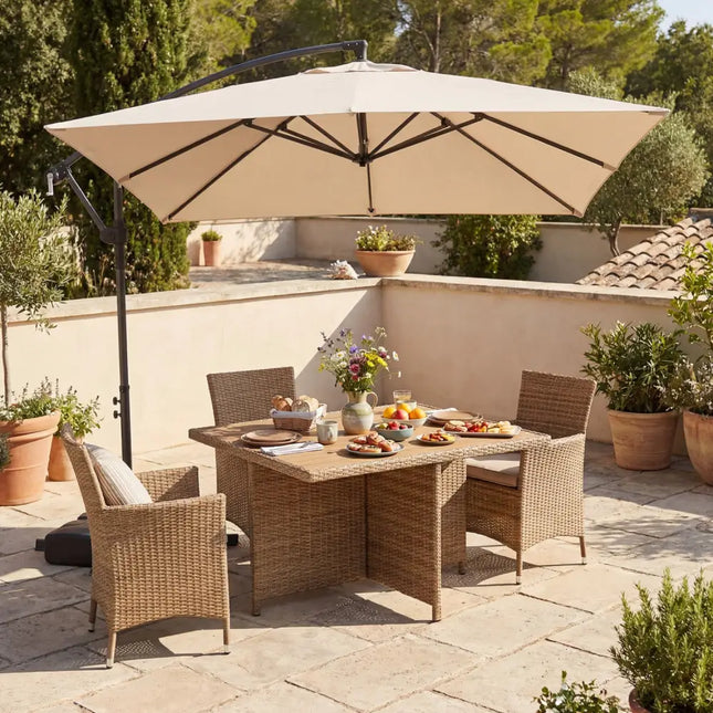 8 x 8 FT Offset Cantilever Patio Umbrella Square Hanging Outdoor Market Umbrella with 360° Rotation-Beige - Beige