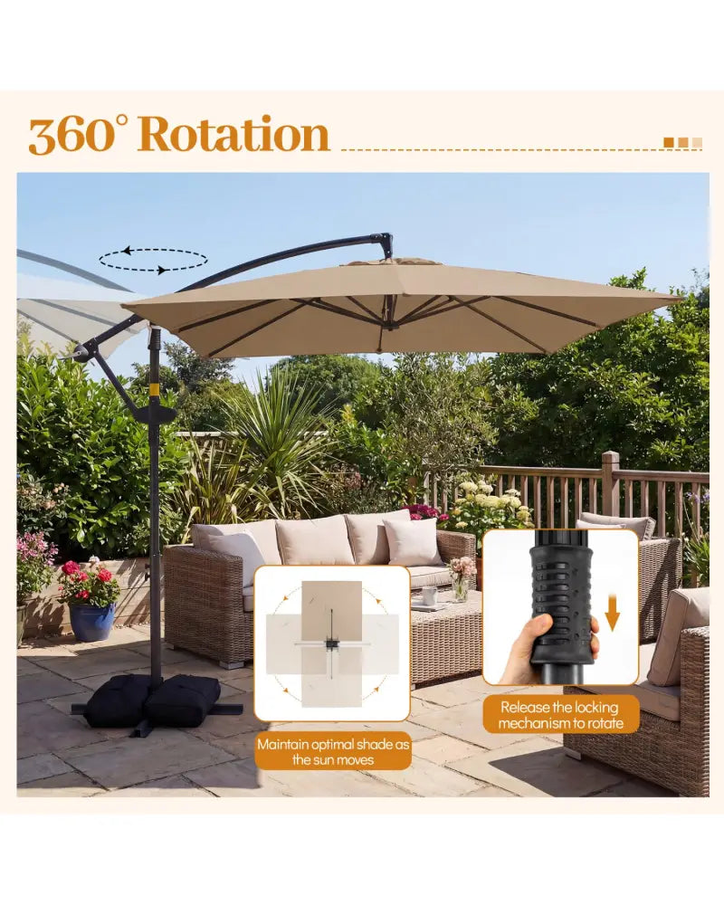 8 x 8 FT Offset Cantilever Patio Umbrella Square Hanging Outdoor Market Umbrella with 360° Rotation-Rustic Brown