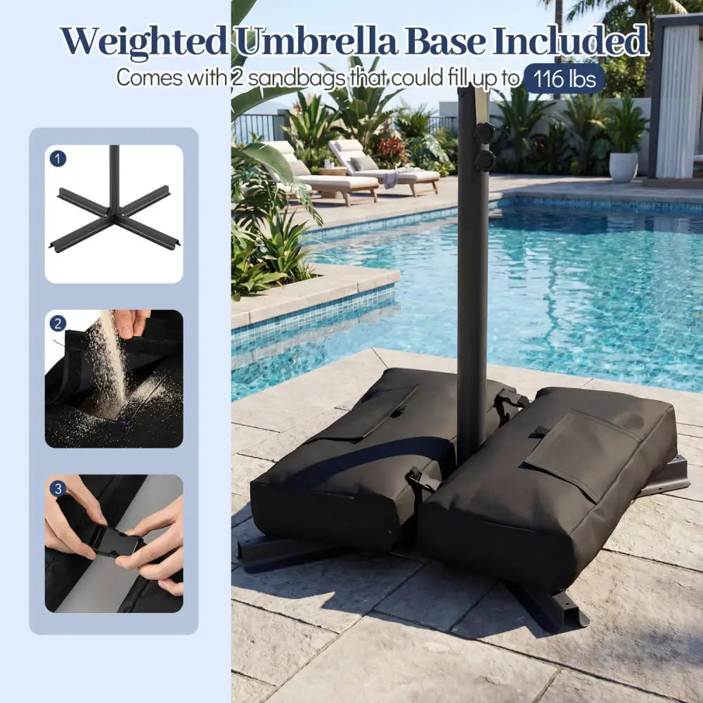 8 x 8 FT Offset Cantilever Patio Umbrella Square Hanging Outdoor Market Umbrella with 360° Rotation-Navy - Navy