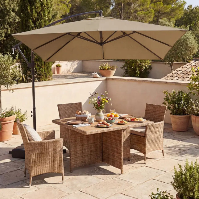 8 x 8 FT Offset Cantilever Patio Umbrella Square Hanging Outdoor Market Umbrella with 360° Rotation-Rustic Brown