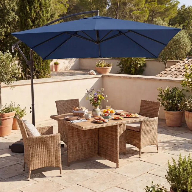 8 x 8 FT Offset Cantilever Patio Umbrella Square Hanging Outdoor Market Umbrella with 360° Rotation-Navy - Navy