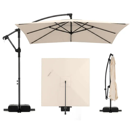 8 x 8 FT Offset Cantilever Patio Umbrella Square Hanging Outdoor Market Umbrella with 360° Rotation-Beige - Beige