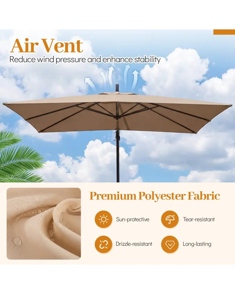 8 x 8 FT Offset Cantilever Patio Umbrella Square Hanging Outdoor Market Umbrella with 360° Rotation-Rustic Brown