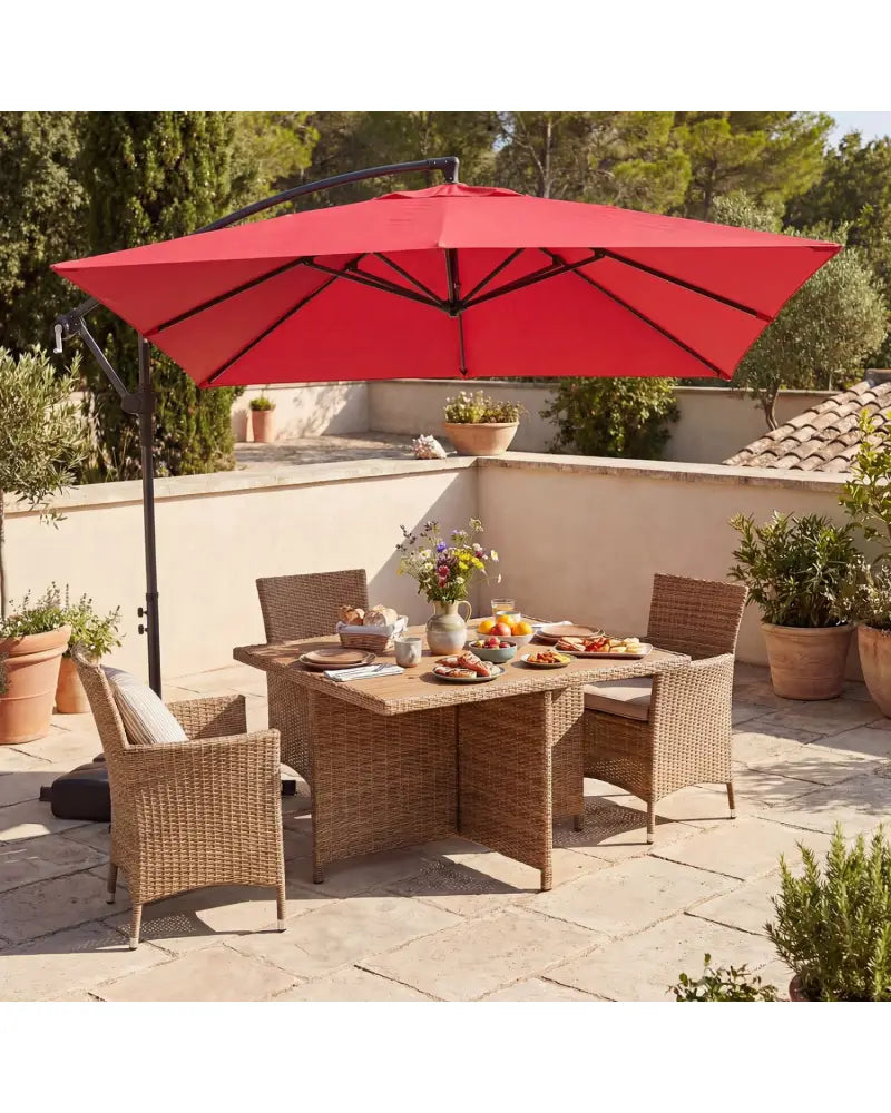 8 x 8 FT Offset Cantilever Patio Umbrella Square Hanging Outdoor Market Umbrella with 360° Rotation-Red - Red - Outdoor