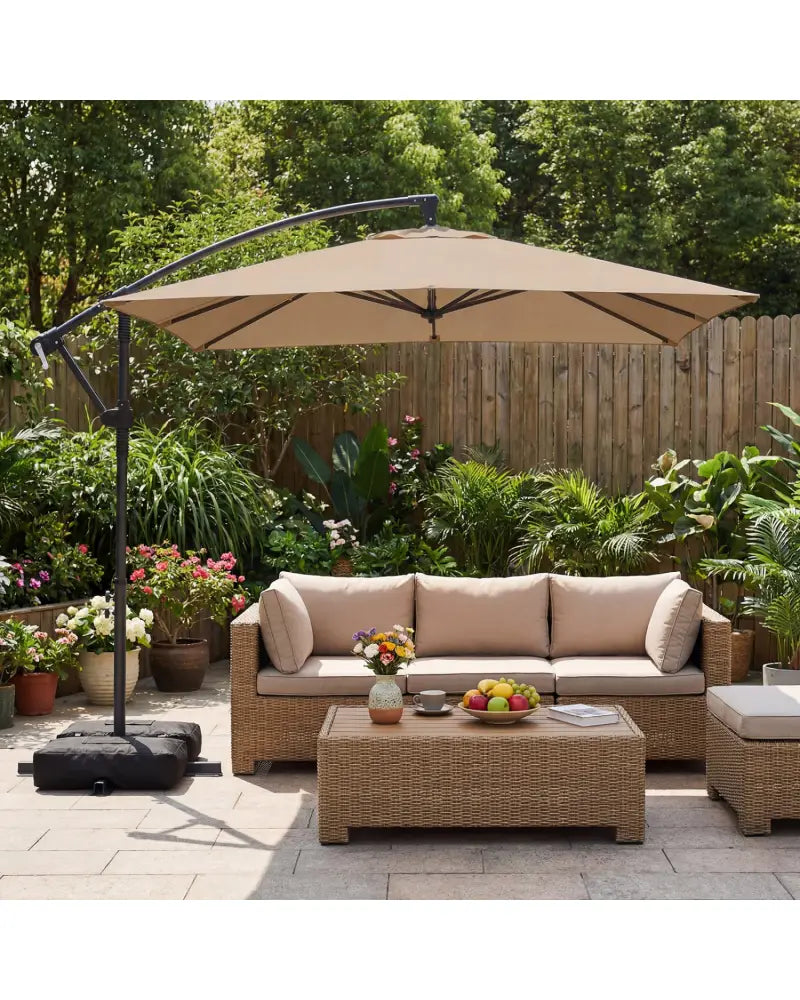 8 x 8 FT Offset Cantilever Patio Umbrella Square Hanging Outdoor Market Umbrella with 360° Rotation-Rustic Brown