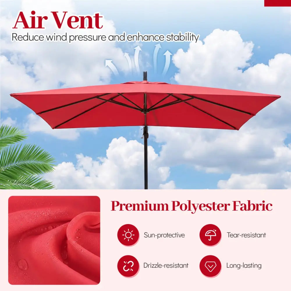 8 x 8 FT Offset Cantilever Patio Umbrella Square Hanging Outdoor Market Umbrella with 360° Rotation-Red - Red - Outdoor