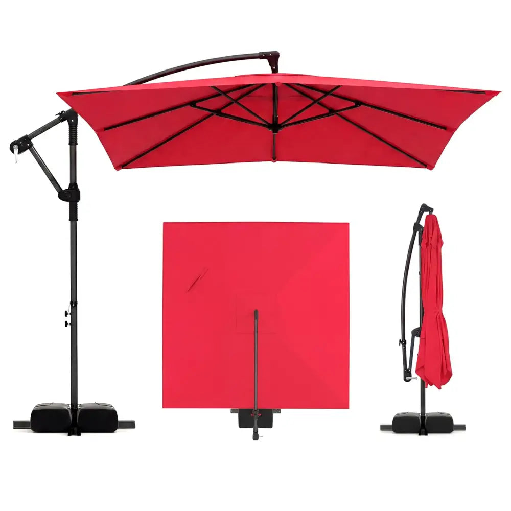 8 x 8 FT Offset Cantilever Patio Umbrella Square Hanging Outdoor Market Umbrella with 360° Rotation-Red - Red - Outdoor