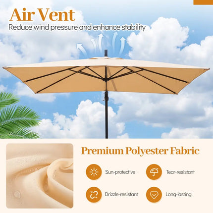 8 x 8 FT Offset Cantilever Patio Umbrella Square Hanging Outdoor Market Umbrella with 360° Rotation-Beige - Beige