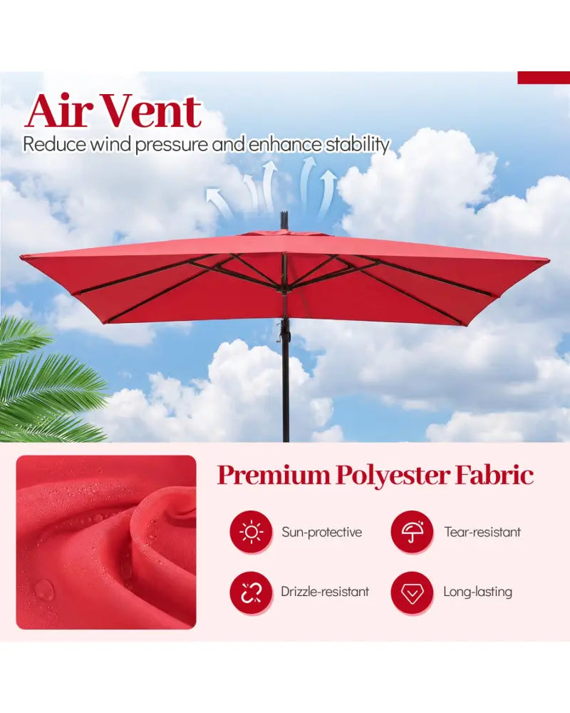 8 x 8 FT Offset Cantilever Patio Umbrella Square Hanging Outdoor Market Umbrella with 360° Rotation-Red - Red - Outdoor