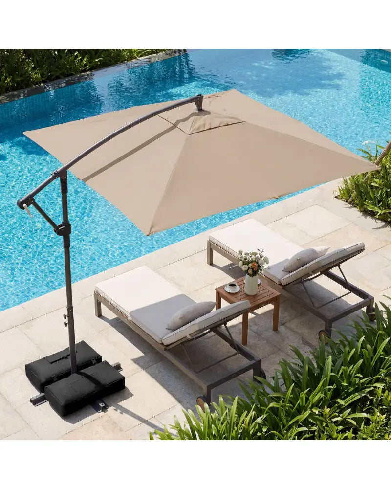 8 x 8 FT Offset Cantilever Patio Umbrella Square Hanging Outdoor Market Umbrella with 360° Rotation-Rustic Brown
