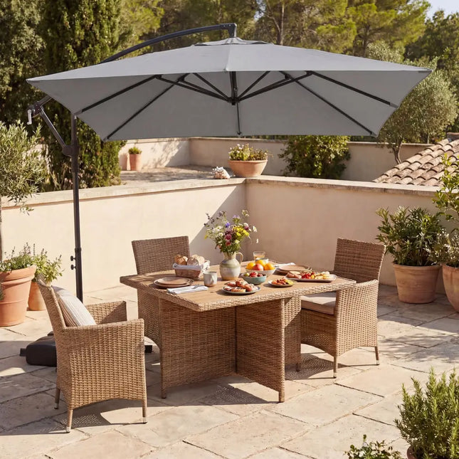 8 x 8 FT Offset Cantilever Patio Umbrella Square Hanging Outdoor Market Umbrella with 360° Rotation-Gray - Gray