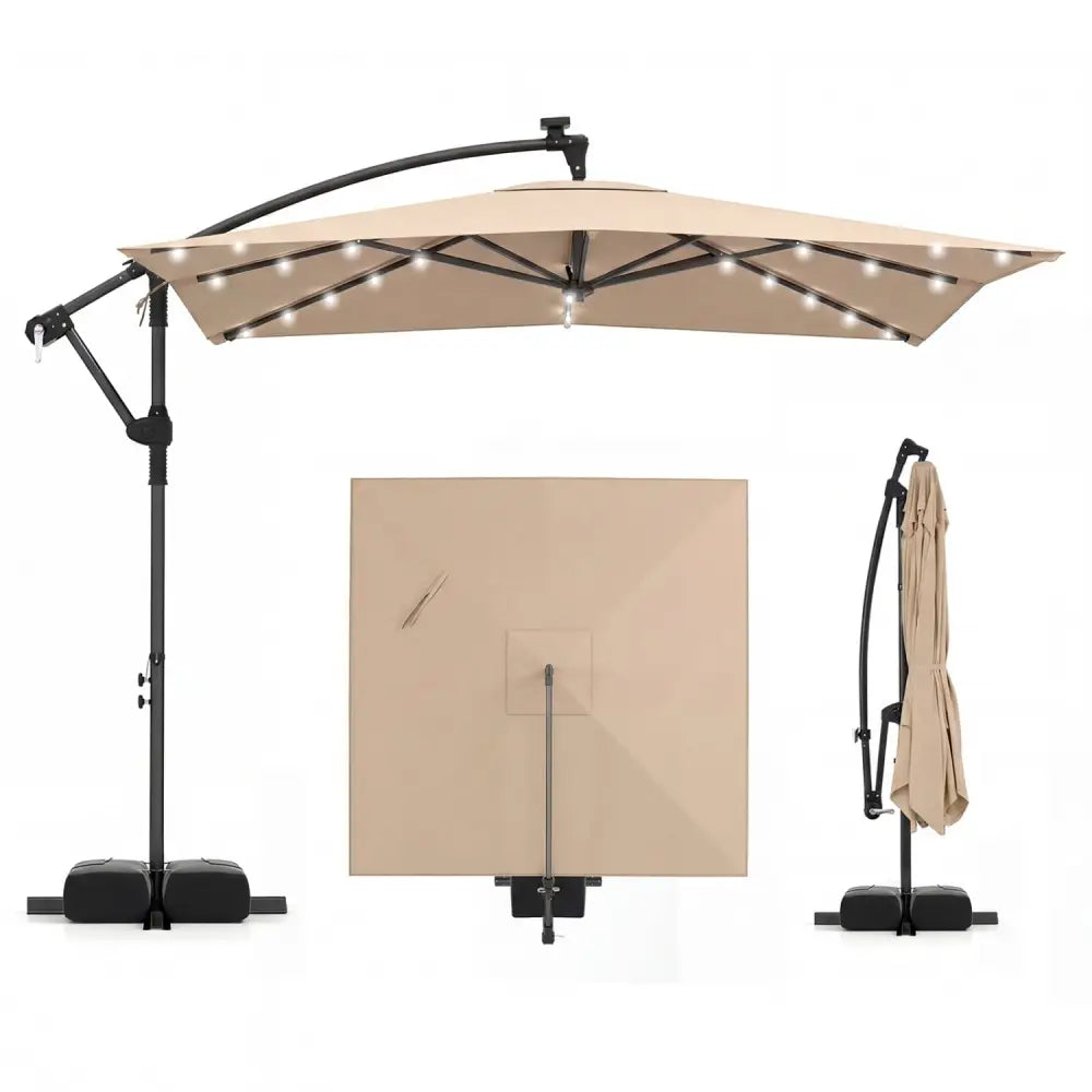 8 x 8 Square FT Solar LED Offset Cantilever Patio Umbrella with 360° Rotation-Rustic Brown - Rustic Brown - Outdoor