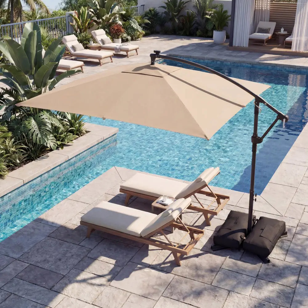 8 x 8 Square FT Solar LED Offset Cantilever Patio Umbrella with 360° Rotation-Rustic Brown - Rustic Brown - Outdoor