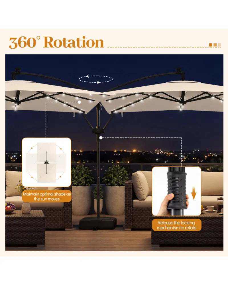 8 x 8 Square FT Solar LED Offset Cantilever Patio Umbrella with 360° Rotation-Beige - Beige - Outdoor Umbrellas