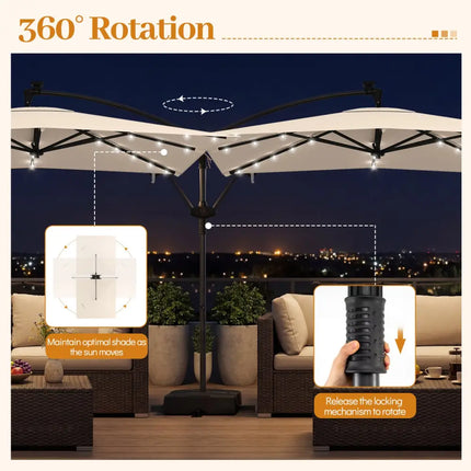 8 x 8 Square FT Solar LED Offset Cantilever Patio Umbrella with 360° Rotation-Beige - Beige - Outdoor Umbrellas