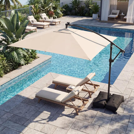 8 x 8 Square FT Solar LED Offset Cantilever Patio Umbrella with 360° Rotation-Beige - Beige - Outdoor Umbrellas